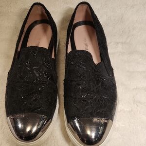 Stylish Black and Silver Women's Slip-On Shoes
